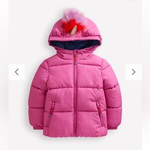 Boden Pink Unicorn Puffer Jacket for Kids